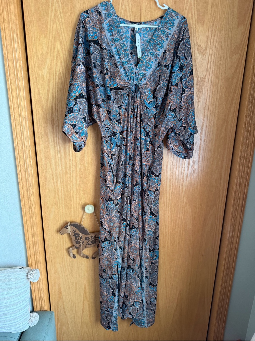 EARTHBOUND Paisley V-Neck Maxi Dress in Teal and Brown
